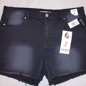The REBEL Black, Ultra High Rise, Frayed, Distressed, Black Shorts NWT